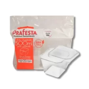 Pote quadrado 500ml com tampa pacote com 20 prafesta