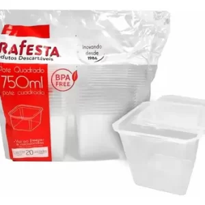 Pote quadrado 750ml com tampa prafesta pacote com 20