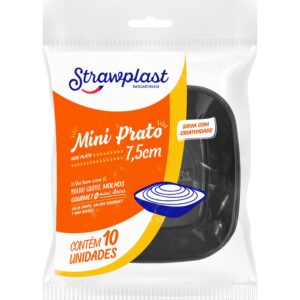 Prato de plástico mini strawplast preto pacote com 10