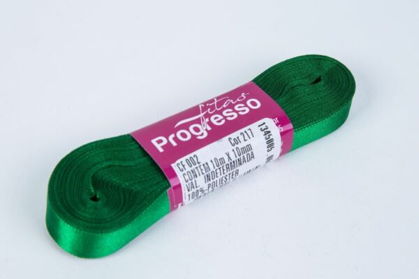 Progresso fita cetim simples 10 mm verde bandeira 10mts