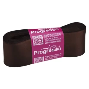 Progresso fita cetim simples 38 mm marrom café 10mts