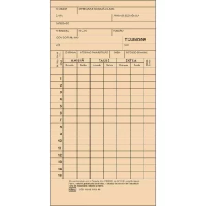 Cartão de ponto mensal 86x180 diponto com cnpj palha