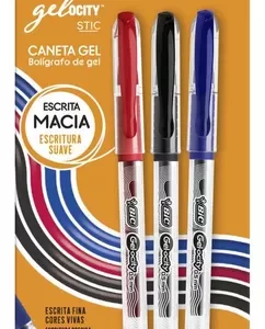 Caneta gel Bic gelocity com 3 azul preta vermelha