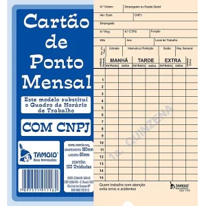 Cartão de ponto mensal 86x180 diponto com cnpj palha - unidade