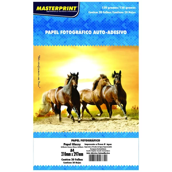 Papel Inkjet adesivo A4 130g 210x297 pacote com 20 folhas