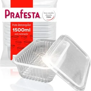 Pote Retangular Prafesta 1500ml com Tampa – Pacote com 10 Unidades