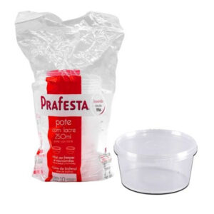 Pote Redondo Prafesta 250ml com Lacre de Segurança – Pacote com 10 Unidades