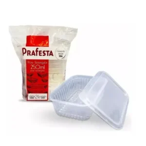 Pote Retangular Prafesta 250ml com Tampa – Pacote com 24 Unidades