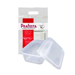 Pote Retangular Prafesta 750ml com Tampa – Pacote com 24 Unidades