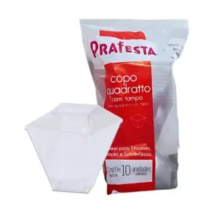 Copo Acrílico Quadratto Prafesta 150ml com Tampa - Pacote com 10 Unidades