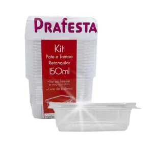 Pote Retangular Prafesta 150ml com Tampa – Pacote com 20 Unidades