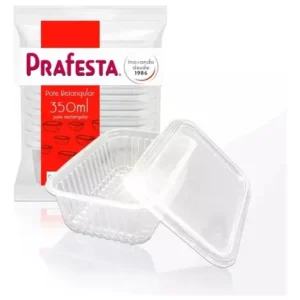 Pote Retangular Prafesta 350ml com Tampa – Pacote com 24 Unidades