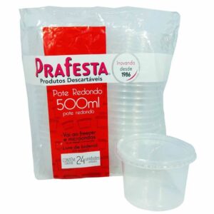 Pote Redondo Prafesta 500ml com Tampa – Pacote com 24 Unidades