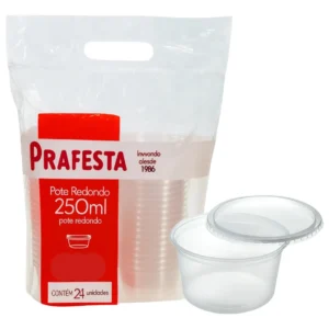 Pote Redondo Prafesta 250ml com Tampa – Pacote com 24