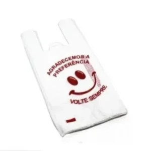Sacola Plástica Camiseta 38x50 Branca "Volte Sempre" – Pacote 2,3 kg (Aprox. 480 un)