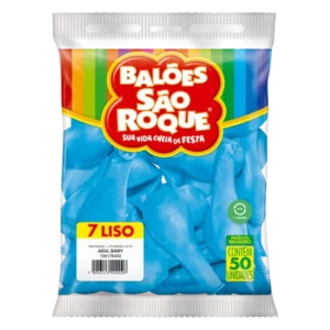 Balão de Festa São Roque Nº 7 Liso Azul Baby (Azul Claro) - Pacote com 50