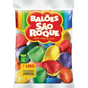 Balão de Festa São Roque Nº 7 Liso Colorido Sortido - Pacote com 50 Unidades