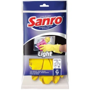 Luva de Látex Sanro Light Amarela - Tamanho G (Grande) - par