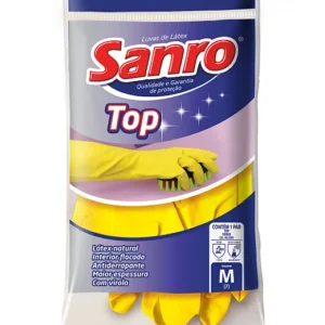 Luva de Látex Sanro Top Forrada Amarela - Tamanho M (Media) - par