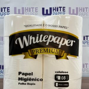 Papel Higiênico Rolão White Paper 200m – Folha Dupla 100% Celulose – Fardo com 08 Rolos