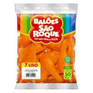 Balão de Látex Redondo N° 7 Liso Laranja - Pacote com 50 Unidades