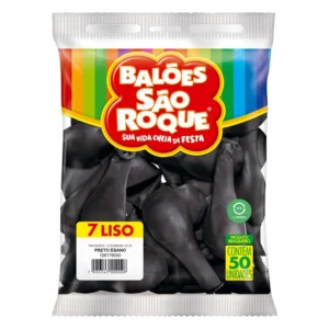 Balão de Látex Redondo N° 7 Liso Preto Ébano - Pacote com 50 Unidades