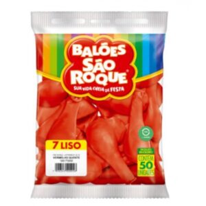 Balão de Látex Redondo N° 7 Liso Vermelho Quente - Pacote com 50 Unidades