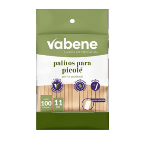 Palito de Picolé de Madeira Vabene Ponta Quadrada – Pacote com 100 Unidades