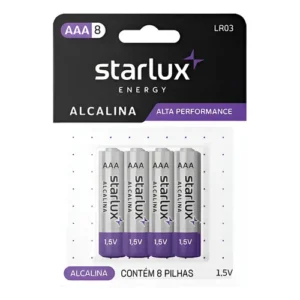 Pilha Alcalina AAA Starlux Palito – Cartela Econômica com 08 Unidades