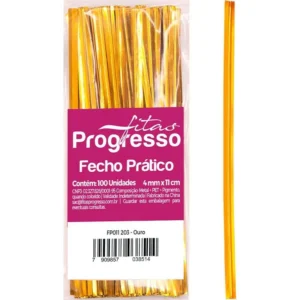 Fecho Metálico Dourado Plastificado 11cm – Amarrilho Premium para Embalagens (Pacote com 100 Unidades)