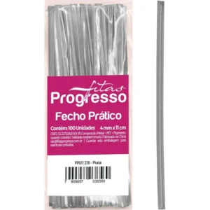 Fecho Metálico Prata Plastificado 11cm – Amarrilho para Embalagens (Pacote com 100 Unidades)