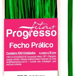 Fecho Metálico Verde Plastificado 11cm – Amarrilho para Embalagens (Pacote com 100 Unidades)