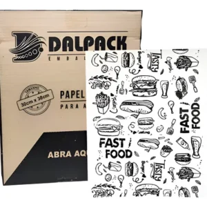 Papel Acoplado para Lanche 30x38cm Dalpack – Barreira Antigordura e Térmica (Caixa com 400 Unidades)