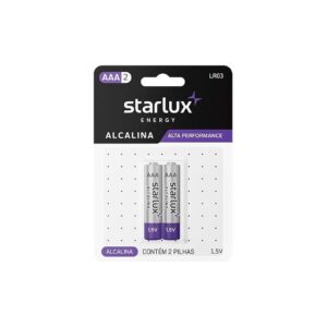 Pilha Alcalina AAA Palito Starlux – Blister com 2 Unidades – Alta Performance