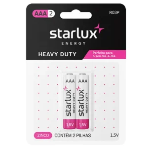 Pilha Comum AAA Palito Starlux Zinco-Carbono – Blister com 2 Unidades – Econômica