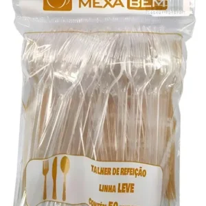 Garfo Descartável para Refeição Leve Cristal Transparente Mexabem – Pacote com 50 unidades
