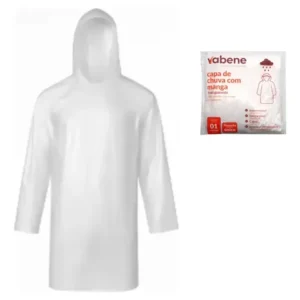 Capa de Chuva Descartável Adulto com Manga Longa e Capuz VaBene – Transparente – Unidade