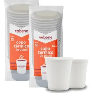 Copo de Papel Descartável para Café 85ml Branco VaBene – Térmico e Ecológico – Pacote com 50 unidades