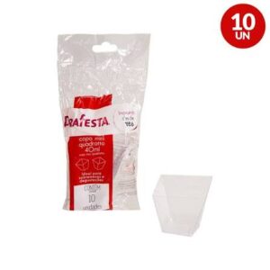 Copo Quadrado com Tampa 50ml Prafesta Cristal – Mini Pote Verrine para Doces e Shots – Pacote com 10 Unidades