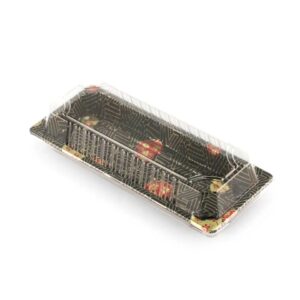 Embalagem para Sushi Facilite PET Oriental 02 Preta com Tampa Cristal 225x93x42mm – Pote Combinado Japonês Estreito Delivery – Unidade