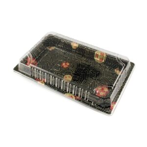 Embalagem para Sushi Facilite PET Oriental 04 Preta com Tampa Cristal 219x139x45mm – Pote Combinado Japonês Delivery – Unidade