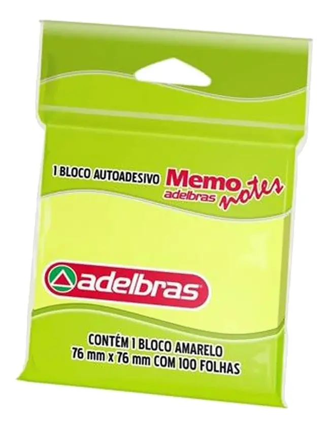 Bloco de Recado Adesivo Amarelo 76x76mm c 100 Folhas Adelbras 23692 – Nota Autoadesiva Reposicionável Memo Notes – Pacote c 1 Bloco Bloco de Recado Adesivo Amarelo 76x76mm c/ 100 Folhas Adelbras 23692 – Pacote c/ 1 Bloco - Imagem 1