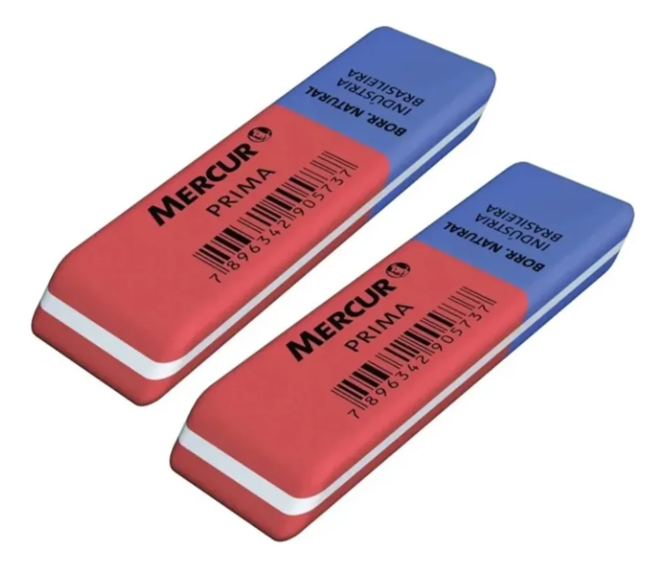 Borracha Bicolor Duas Cores para Caneta e Lápis – Borracha Escolar e Escritório Azul e Vermelha – Unidade