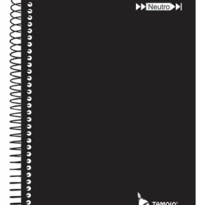 Caderno 1/4 Espiral Capa Dura 200 Folhas Neutro Preto – Caderno Pequeno Executivo Pautado – Unidade