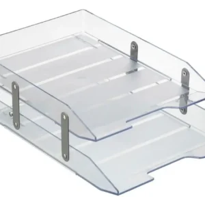 Caixa de Correspondência Articulada Cristal Acrílico – Bandeja Organizadora de Mesa Dupla Articulável A4 Ofício – Unidade