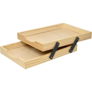 Caixa de Correspondência Madeira Pinho Nº 02 – Bandeja Organizadora de Mesa em Madeira Pinus para Papel A4 e Carta – Unidade