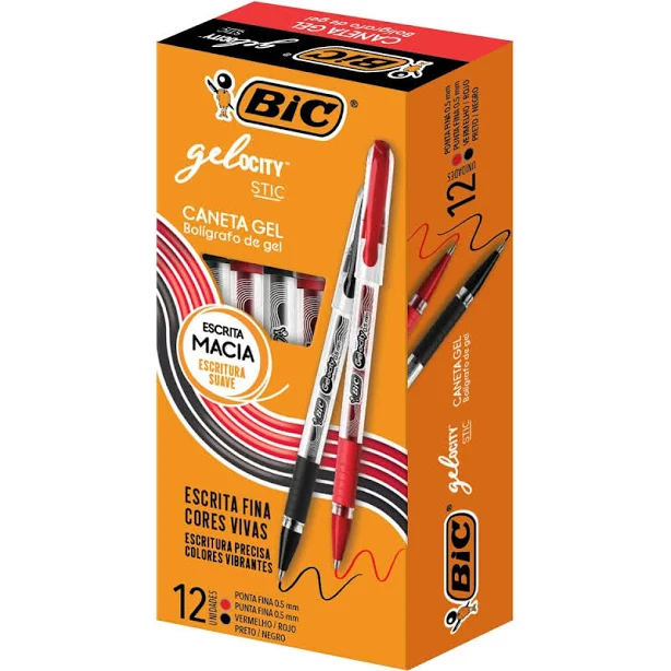 Caneta Gel BIC Gel-ocity Preta ou Vermelha Ponta Fina – Caneta Tinta Gel de Secagem Rápida Escrita Macia – Unidade Caneta Gel BIC Gel-ocity Preta ou Vermelha Ponta Fina – Unidade - Imagem 1