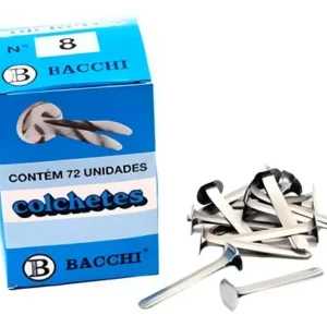 Colchete Latonado N 8 Caixa com 72 Unidades – Grampo Bailarina Metálico 38mm para Pastas Arquivo e Processos