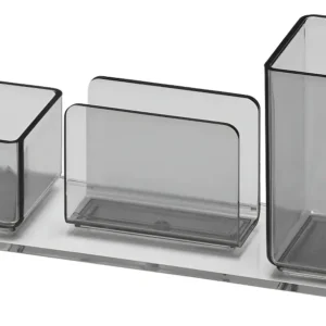 Organizador de Mesa 3 em 1 Acrimet Fumê – Porta Lápis, Caneta, Clips e Bloco de Lembretes para Escritório – Unidade