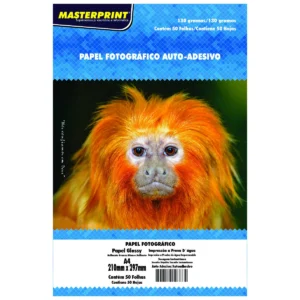 Papel Fotográfico Adesivo Glossy A4 130g Masterprint com 50 Folhas – Papel Brilhante Autoadesivo Inkjet para Rótulos e Papelaria Personalizada